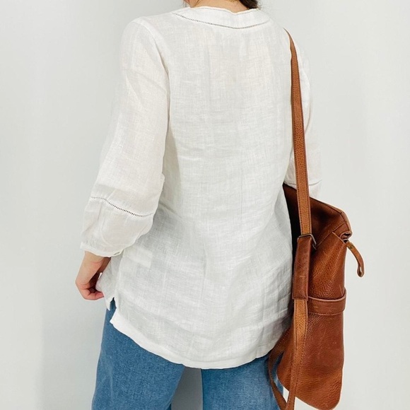 Joie Linen Prairie White V Neck Lace Tunic Top - Picture 4 of 9